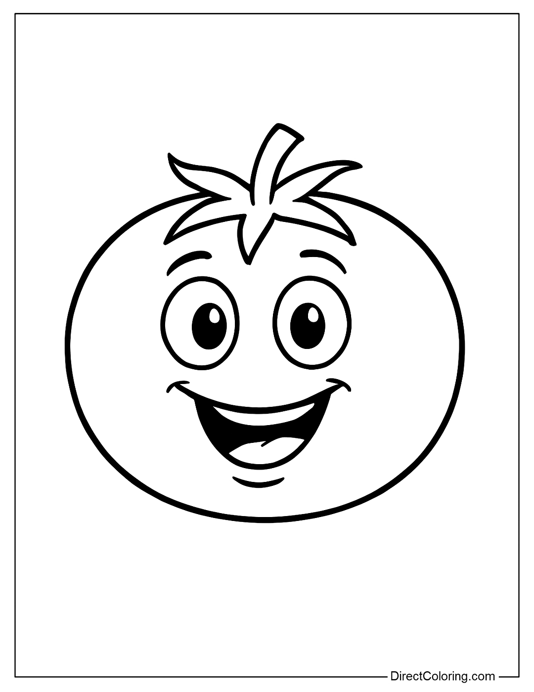 A Tomato With A Big Smile And Big Round Eyes coloring page